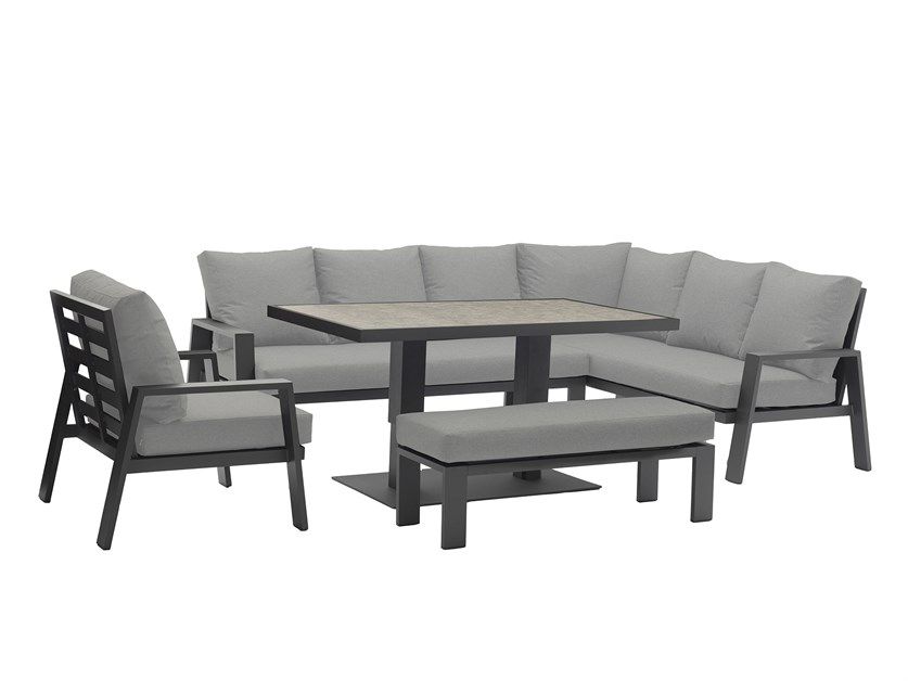 Pienza L-Shape Sofa with Rectangle Piston Adjustable Height Table, Bench &amp; Chair