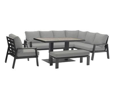 Pienza L-Shape Sofa with Rectangle Piston Adjustable Height Table, Bench &amp; Chair