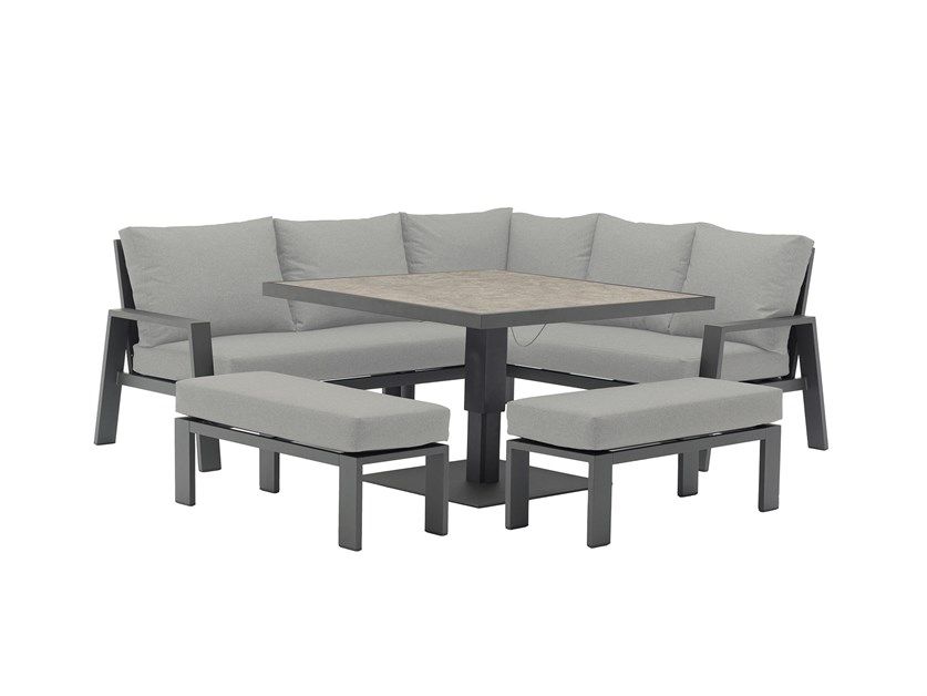Pienza 3 Seater Sofa with Rectangle Piston Adjustable Table, 2 Armchairs &amp; Bench