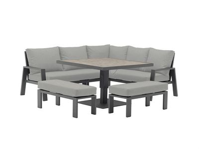Pienza 3 Seater Sofa with Rectangle Piston Adjustable Table, 2 Armchairs &amp; Bench