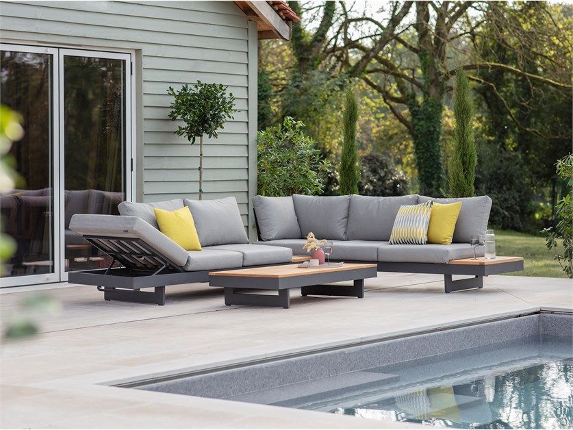 Vilamoura Rectangle Modular Sofa with Rectangle Teak Coffee Table