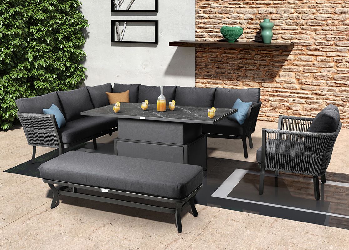 Sanza Rectangular Casual Dining Set with Gas Pump Adjustable Table