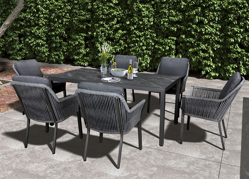 Sanza 6 Seat Rectangular Dining Set with Parasol &amp; Base