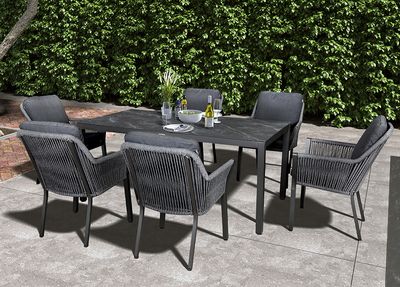 Sanza 6 Seat Rectangular Dining Set with Parasol &amp; Base