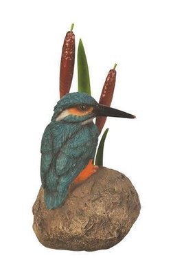 Metal Kingfisher On Stone/ Bulrush