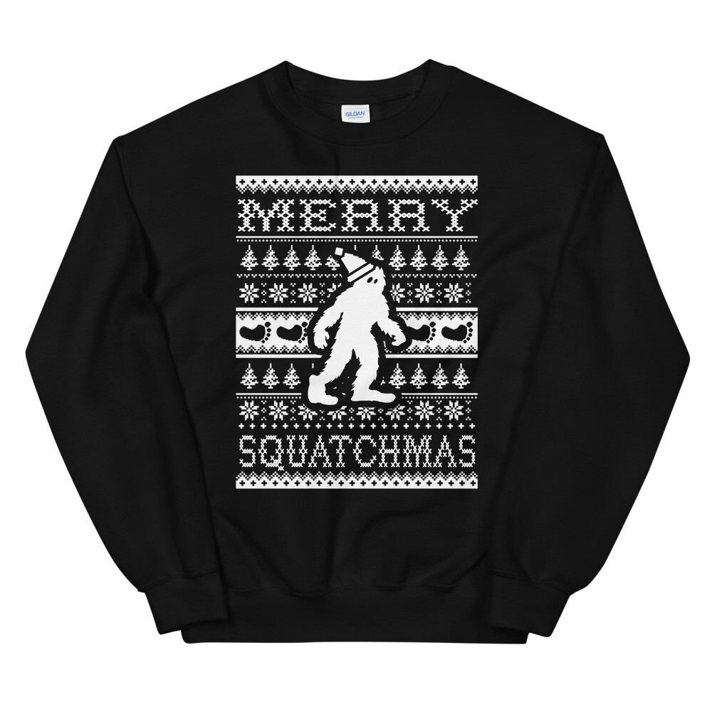 Merry Squatchmas Holiday Sweater, Color: Black, Size: S