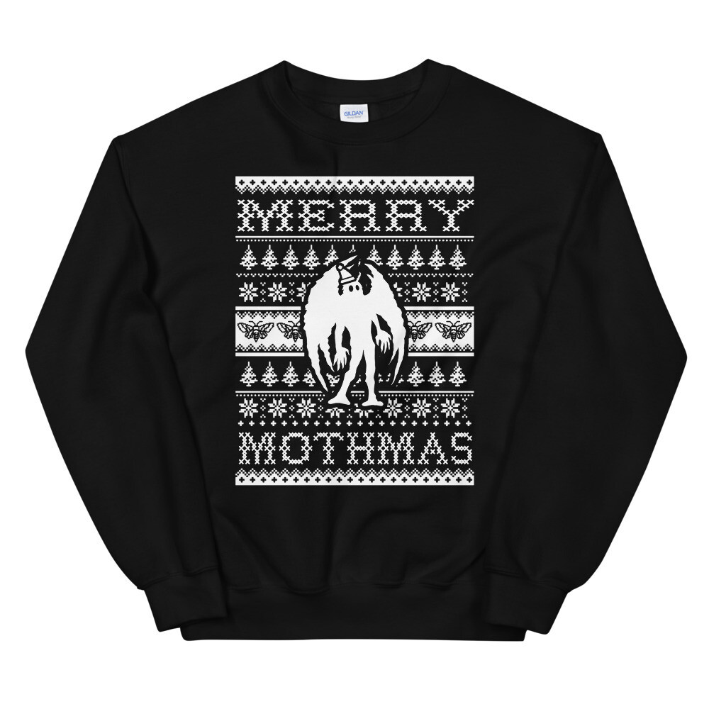 Merry Mothmas Holiday Sweatshirt, Color: Black, Size: S