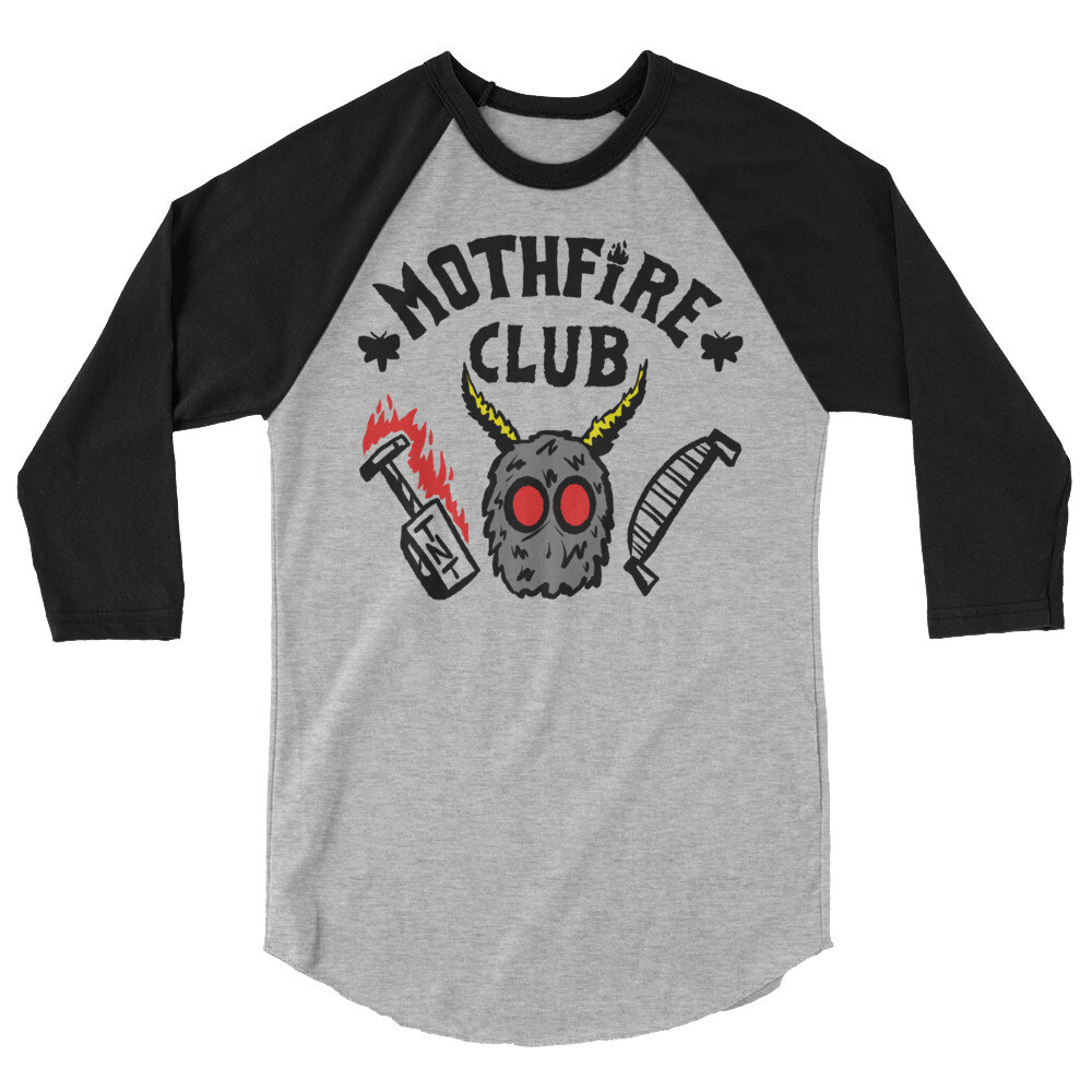 Mothfire Club (Baseball Tee), Color: Heather Grey/Black, Size: XS