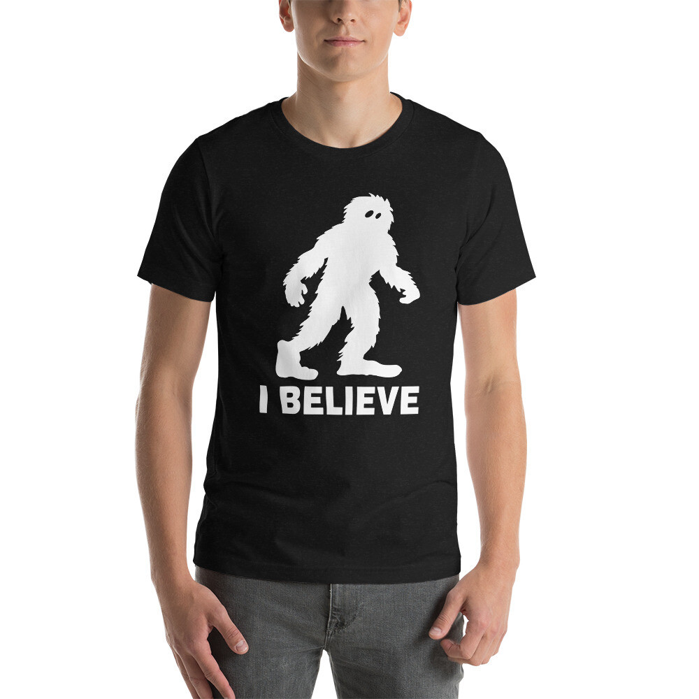 I Believe Bigfoot (Dark Shirts), Color: Black Heather, Size: XS