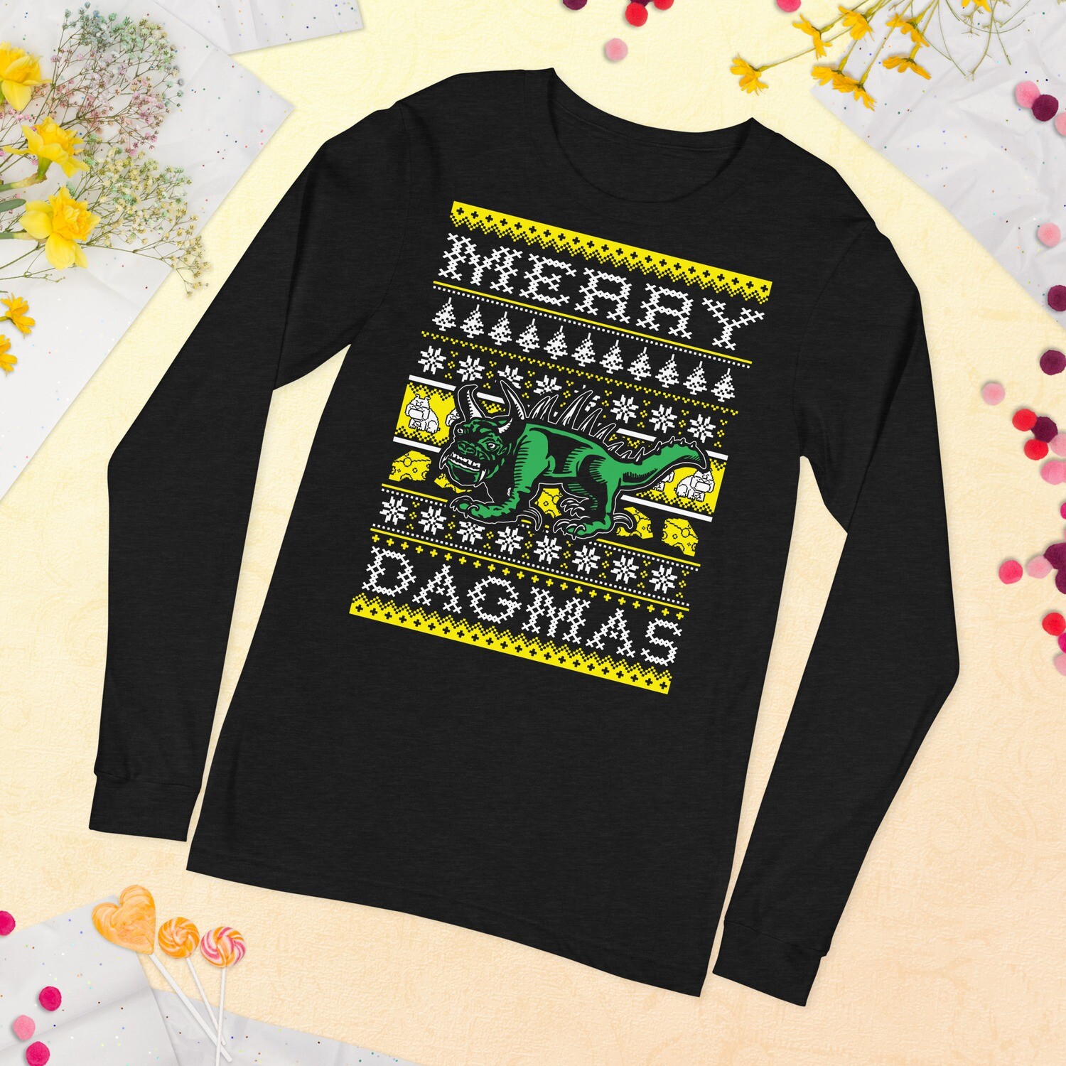 Merry Dagmas Long Sleeve Shirt, Color: Black Heather, Size: XS
