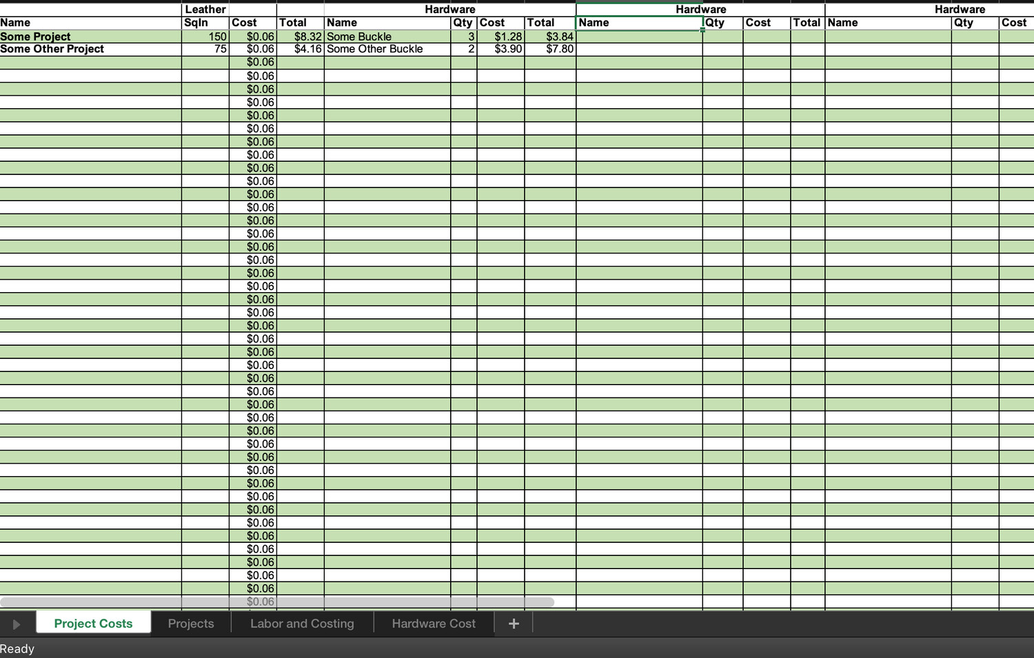 Leather Costing Spreadsheet