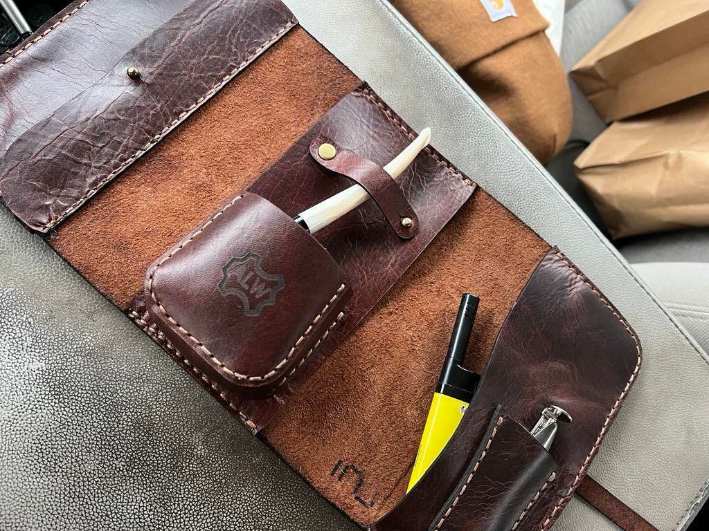 Leather Pipe and Tobacco Pouch