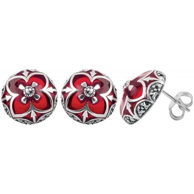 Red Marcasite Round Earrings