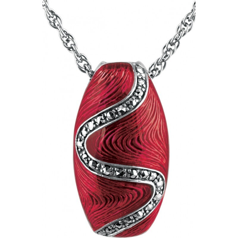 Red Enamel Marcasite Oval Necklace