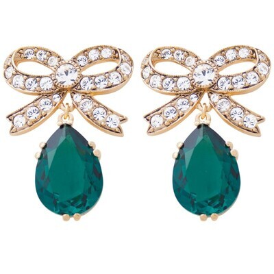 Green Crystal Bow Earrings
