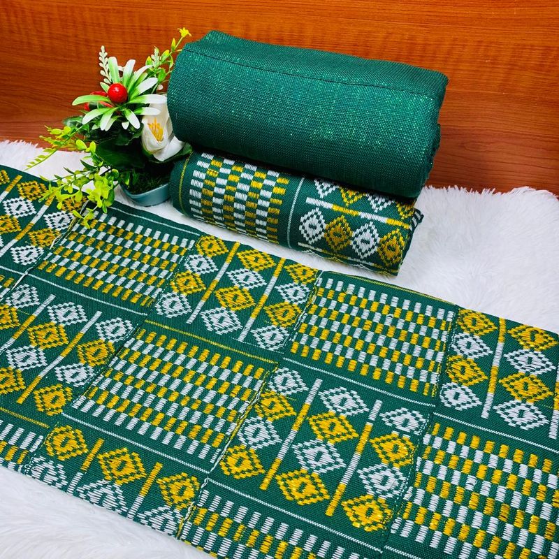 6 Yards Handwoven Kente Fabric- women only/Emerald Green