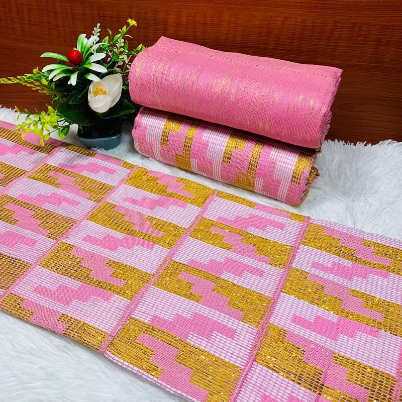 6 Yards Original Kente Fabric- women only/Baby Pink