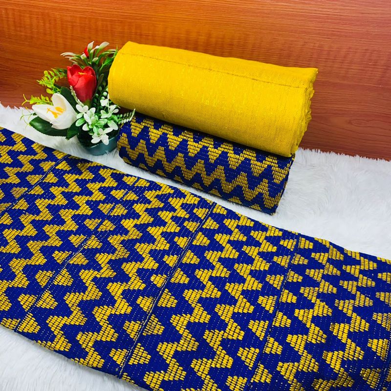 6 Yards Original Kente Fabric- women only/Blue/Gold