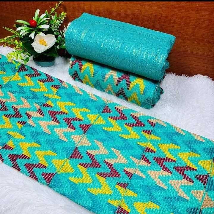 6 Yards Handwoven Kente Fabric- women only/Turquoise Green