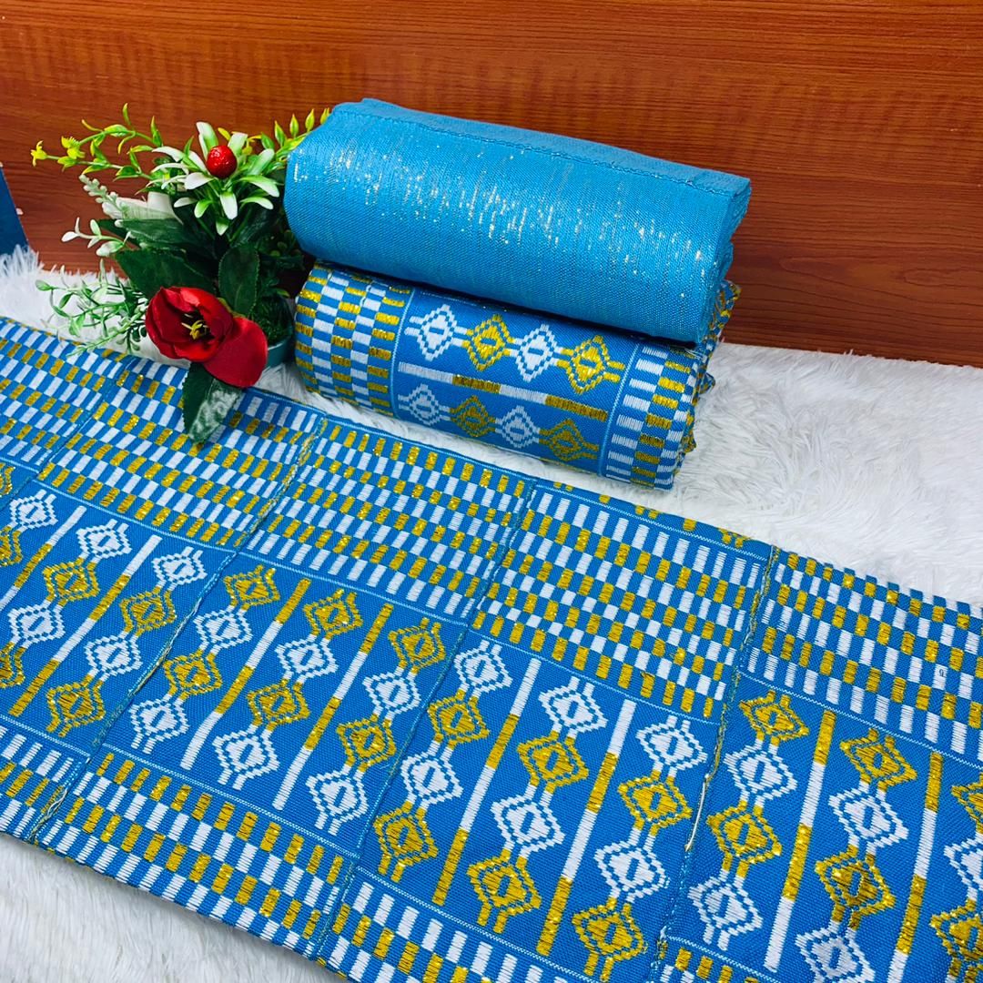 6 Yards Handwoven Kente Fabric- women only/Light Blue