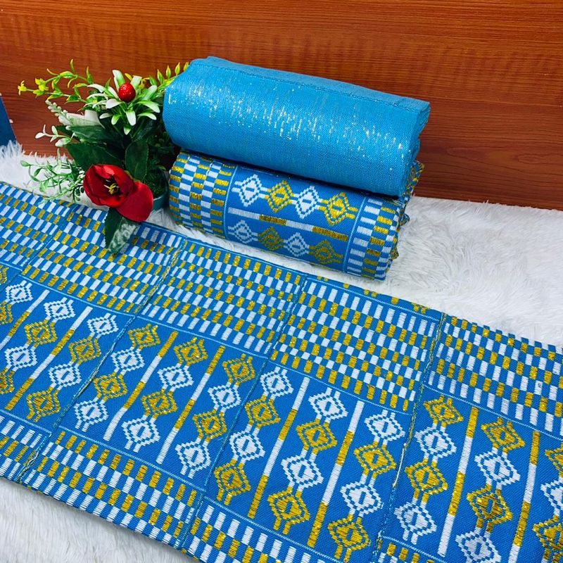 6 Yards Handwoven Kente Fabric- women only/Light Blue
