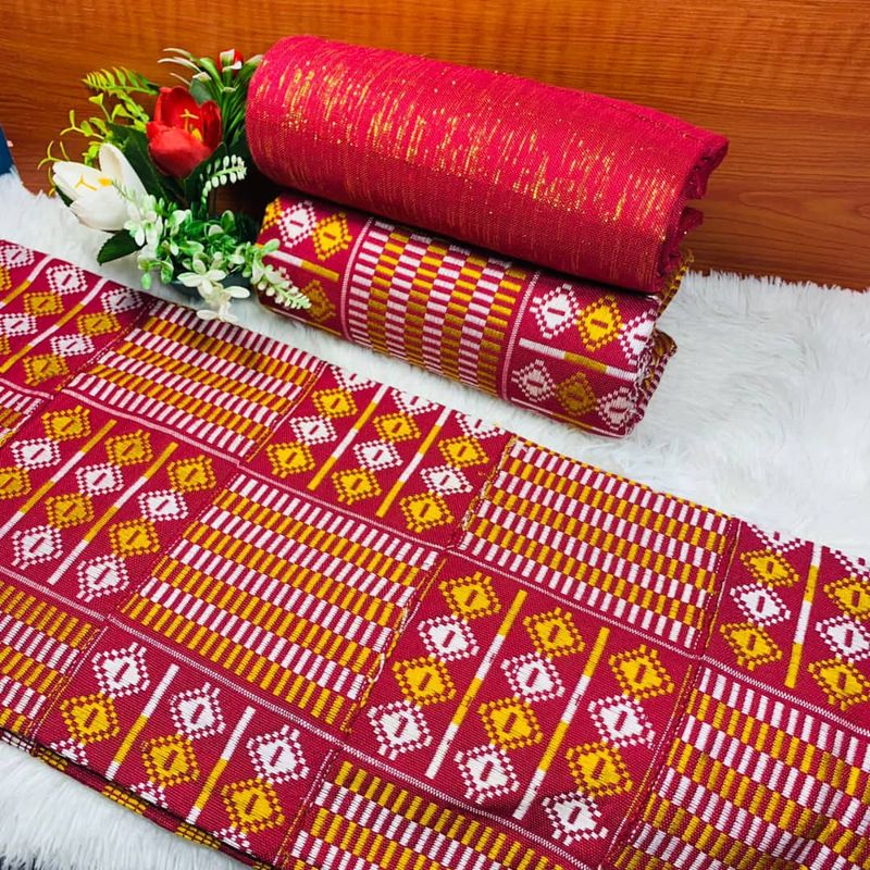 6 Yards Handwoven Kente Fabric- women only/Wine