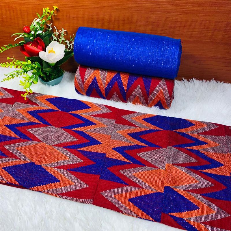 6 Yards Hand Woven Kente Fabric - For woman/orange/blue