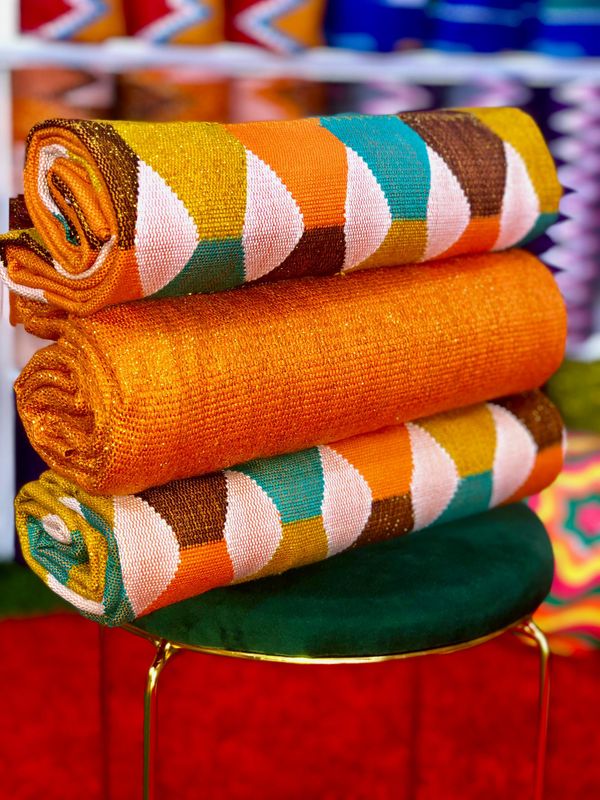 6 Yards Original Kente Fabric - For woman/Orange/Multi