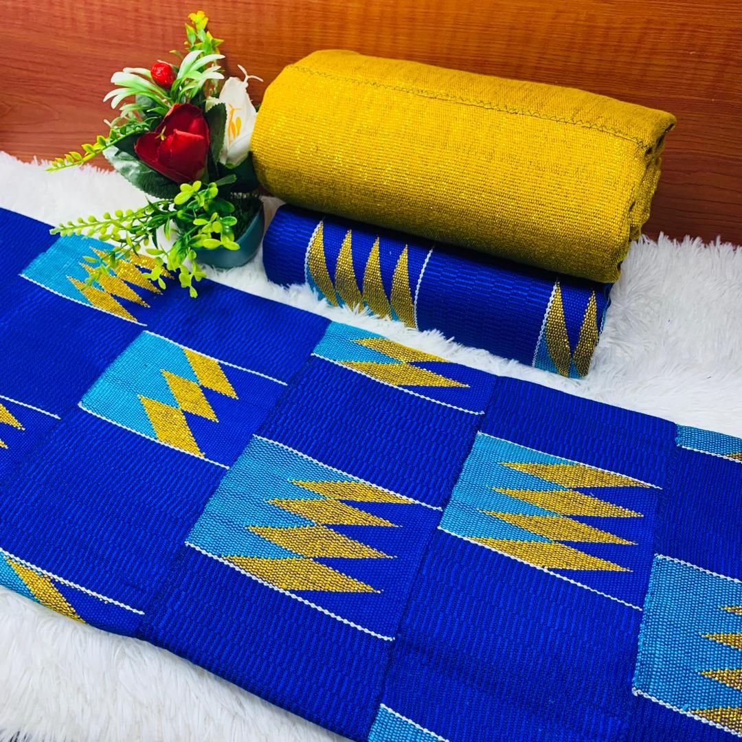 6 Yards Original Kente Fabric - For woman/Royal Blue/Gold