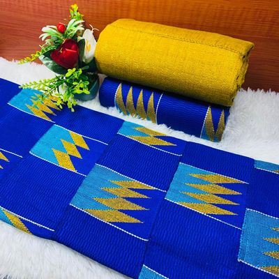 6 Yards Original Kente Fabric - For woman/Royal Blue/Gold