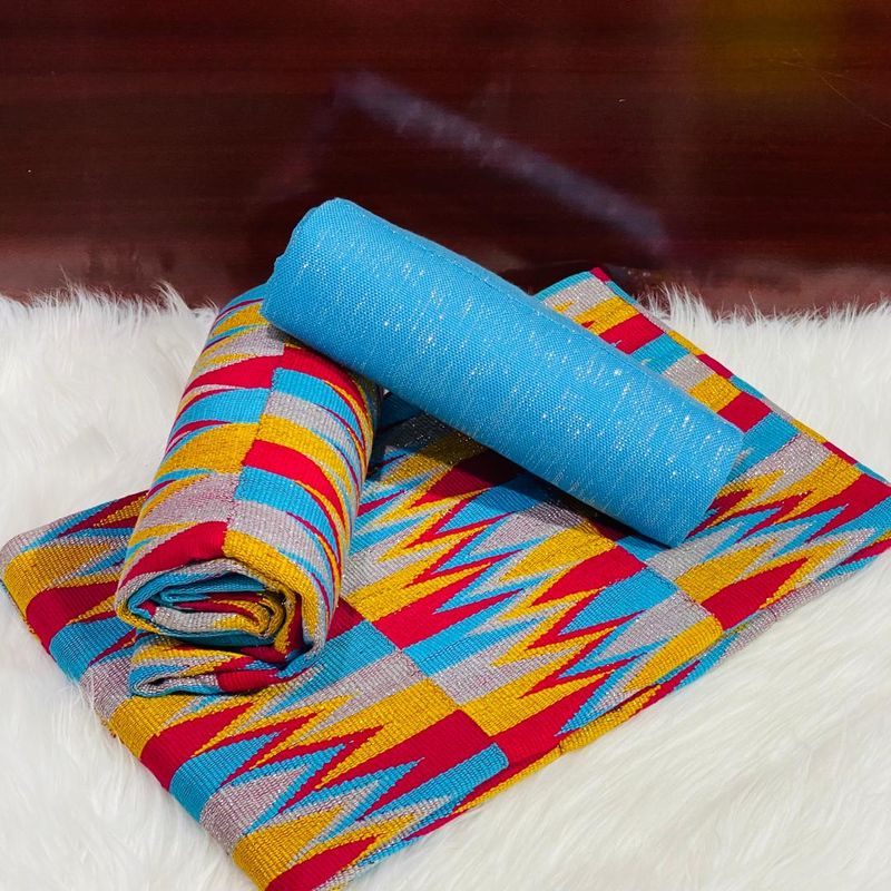 6 Yards Original Kente Fabric - For woman/Light Blue
