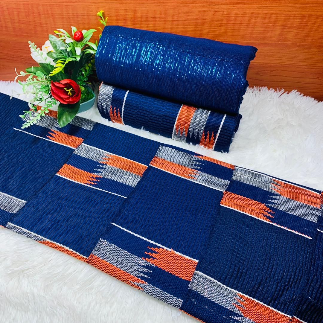 6 Yards Original Kente Fabric - For woman/Navy Blue