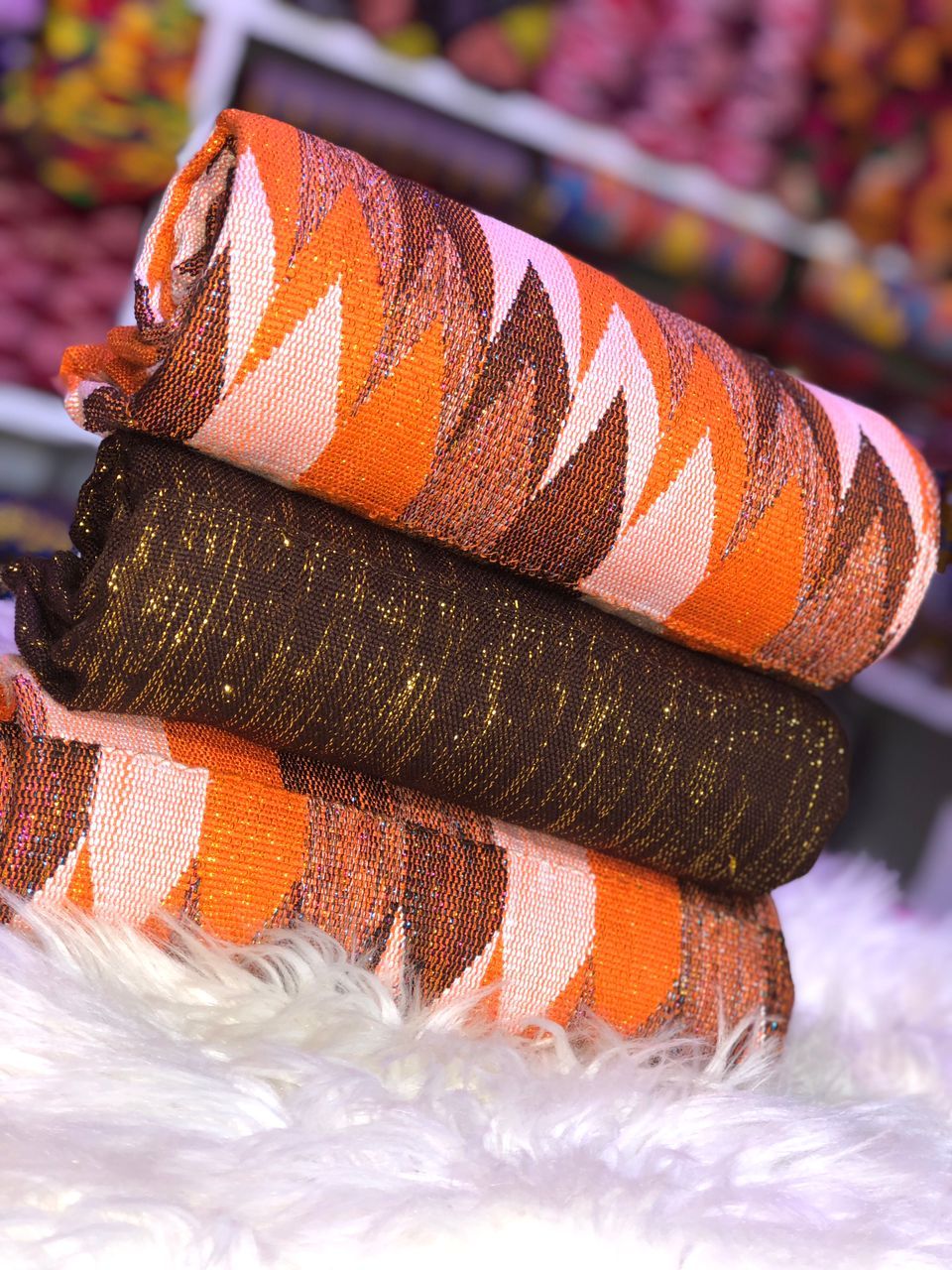 6 Yards Original Kente Fabric - For woman/Orange/Coffee