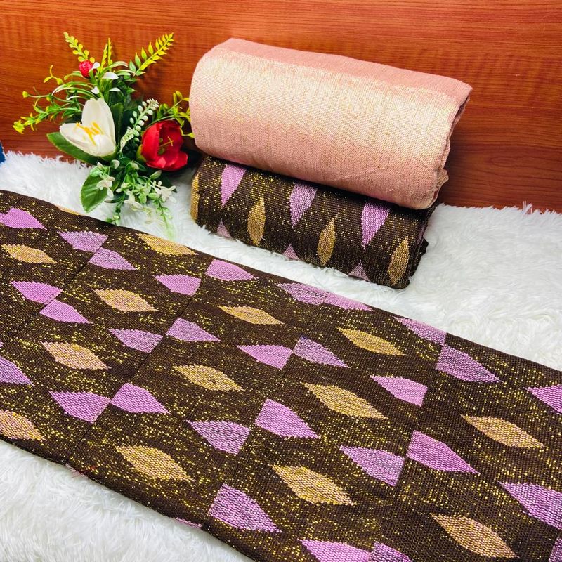6 Yards Hand Woven Kente Fabric - For woman/Coffee/Peach