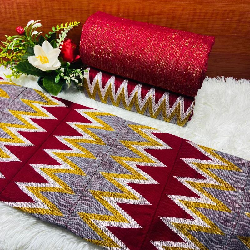 6 Yards Hand Woven Kente Fabric - For woman/wine