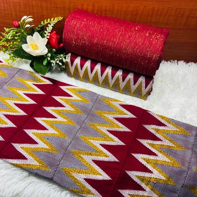 6 Yards Hand Woven Kente Fabric - For woman/wine
