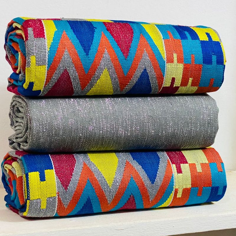 6 Yards Hand Woven Kente Fabric - For woman/Multi Color