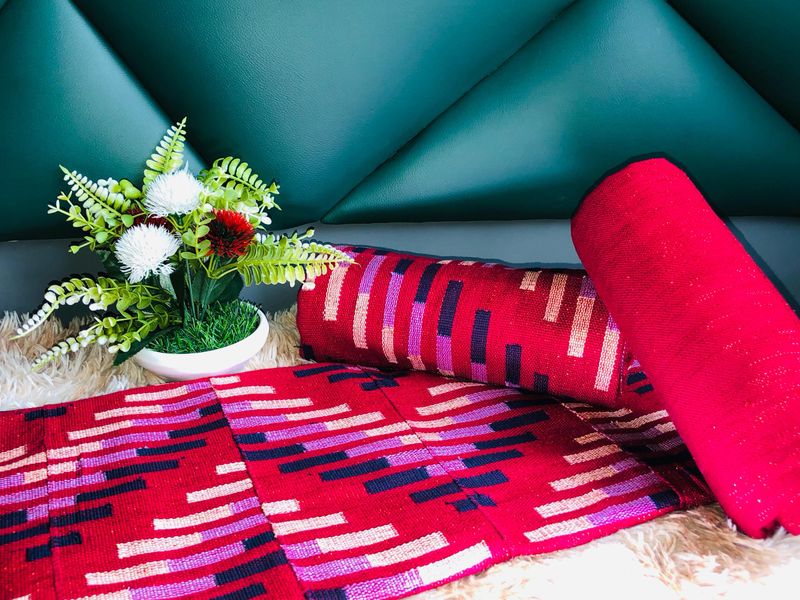 6 Yards Hand Woven Kente Fabric - For woman/wine