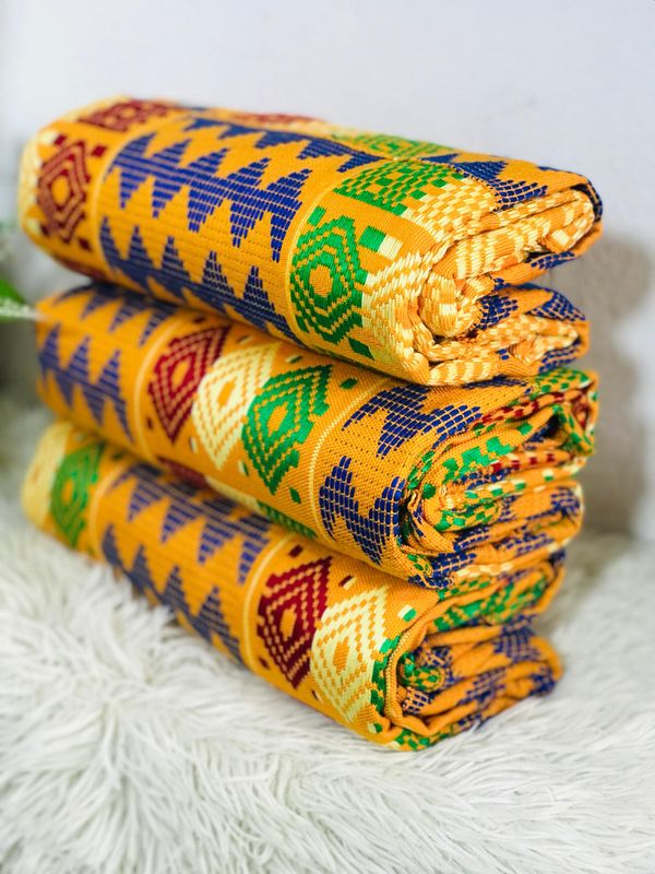 6 Yards Hand Woven Kente Fabric - For woman/orange/blue