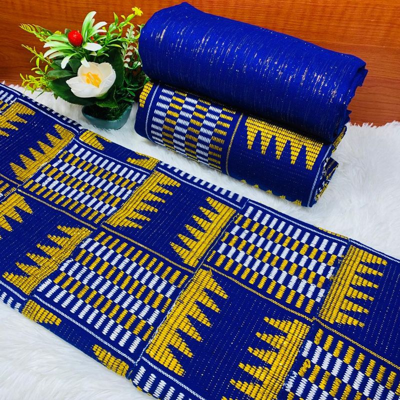 6 Yards Handwoven Kente Fabric- women only/Royal Blue