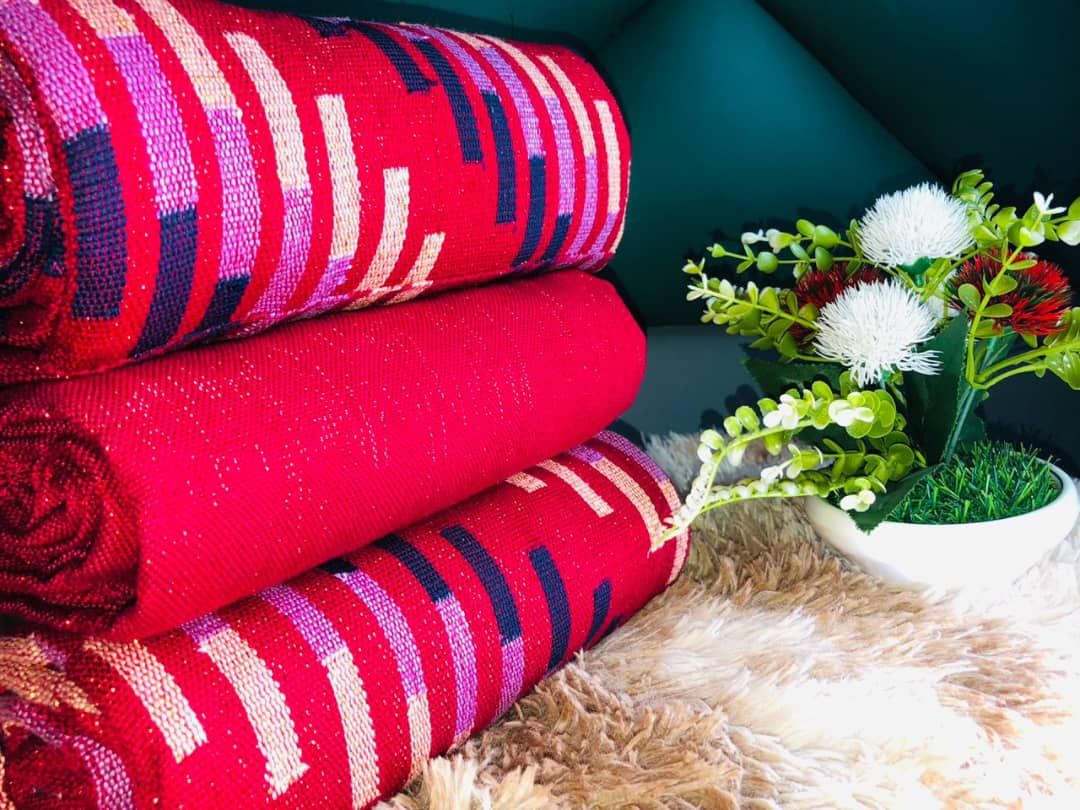 6 Yards Hand Woven Kente Fabric - For woman/wine