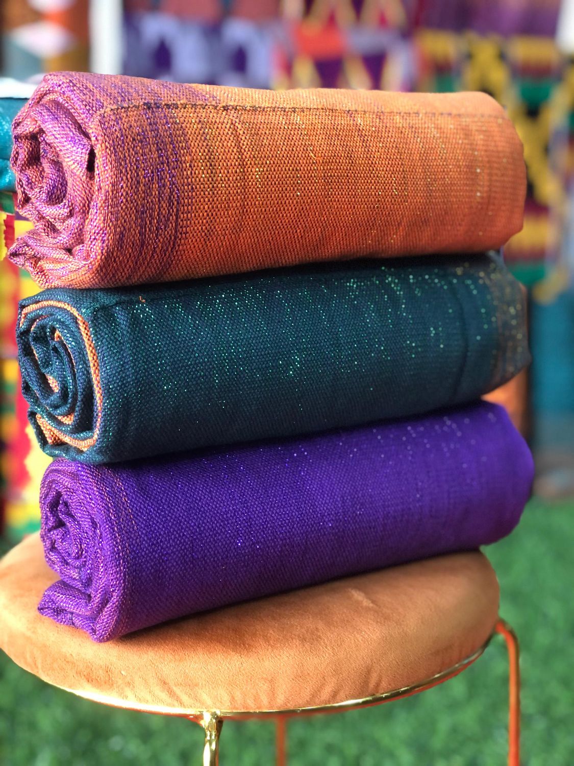 6 Yards Orange/Green/Violet Ombre Kente Fabric- For Women