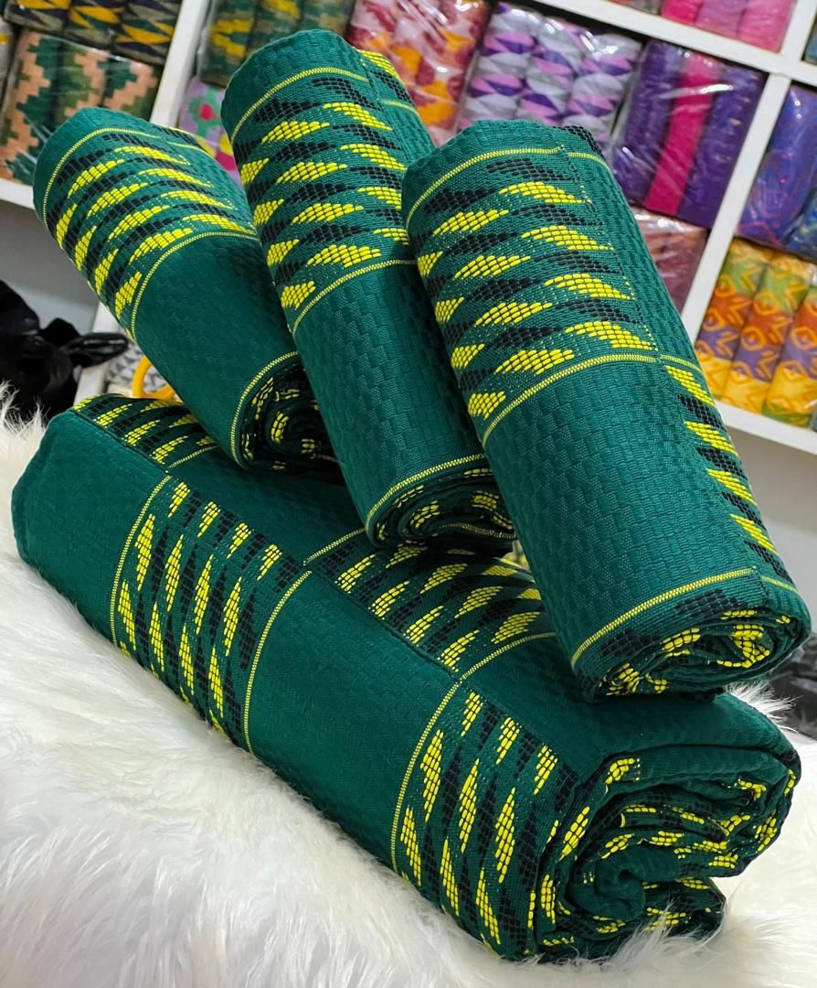 Man and Women Hand Woven Kente Fabric - Unisex/emerald green