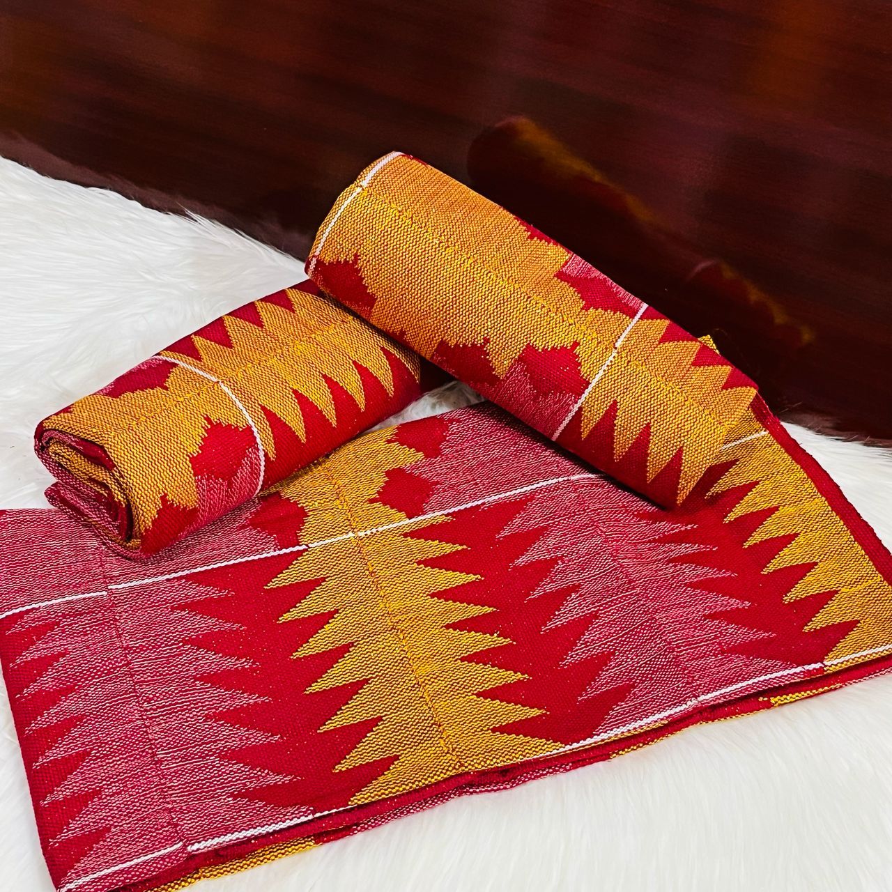 6 Yards Hand Woven Kente Fabric - For woman- FulL Design-wine/gold