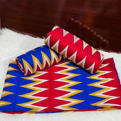 6 Yards Hand Woven Kente Fabric - For woman- wine/gold/Blue
