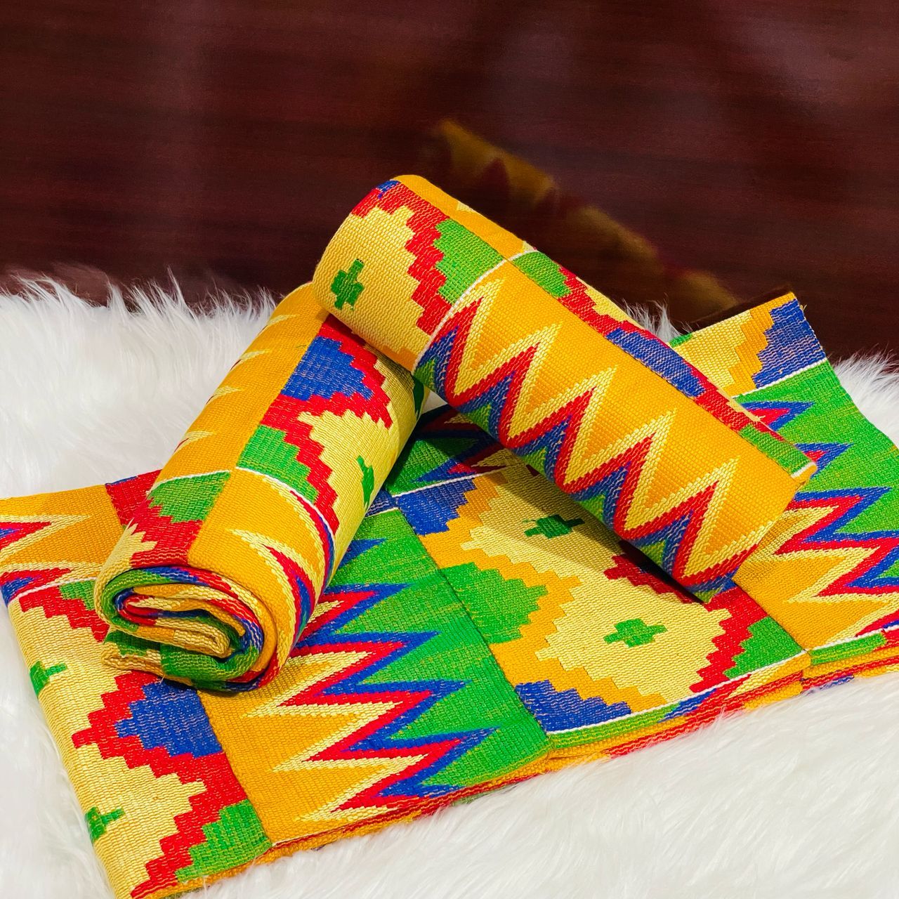 6 Yards Hand Woven Kente Fabric - For woman- FulL Design/plain option-Multi Color
