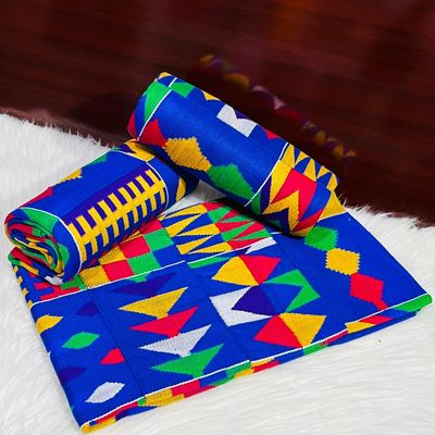 6 Yards Hand Woven Kente Fabric - For woman- FulL Design/plain option-Royal Blue