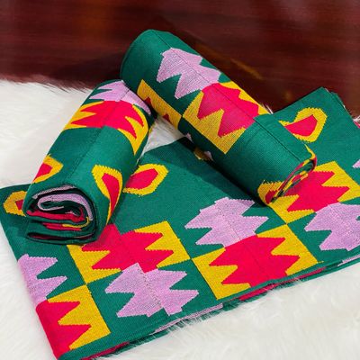 6 Yards Hand Woven Kente Fabric - For woman- FulL Design/plain option-Green/wine