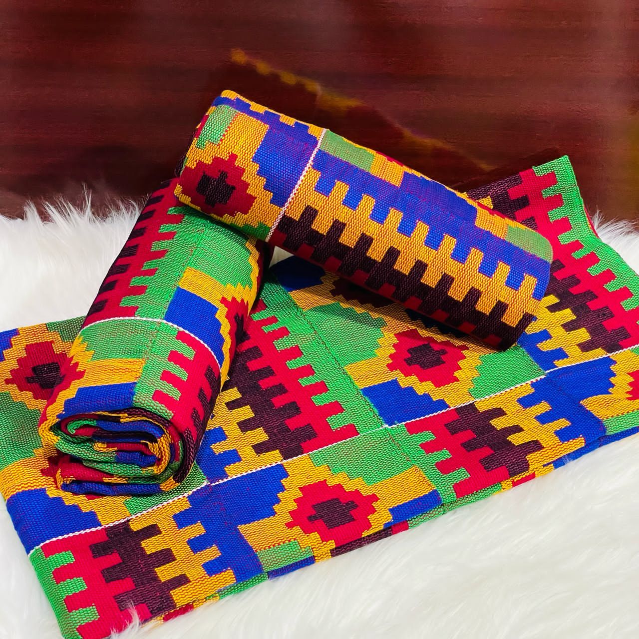 6 Yards Hand Woven Kente Fabric - For woman- FulL Design/plain option-Multi Color