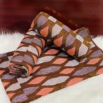 6 Yards Hand Woven Kente Fabric - For woman- FulL Design/plain option-Coffee Brown/Peach